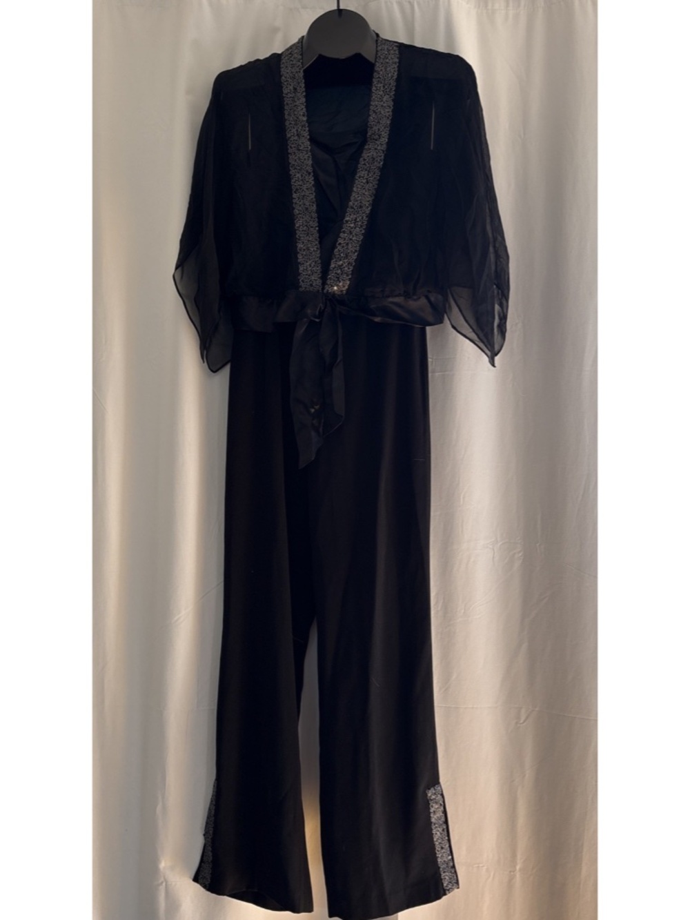 Vintage DONNA RICCO Petite Size 4P 2 Piece Black Set Pants Tank Cami Wrap Top